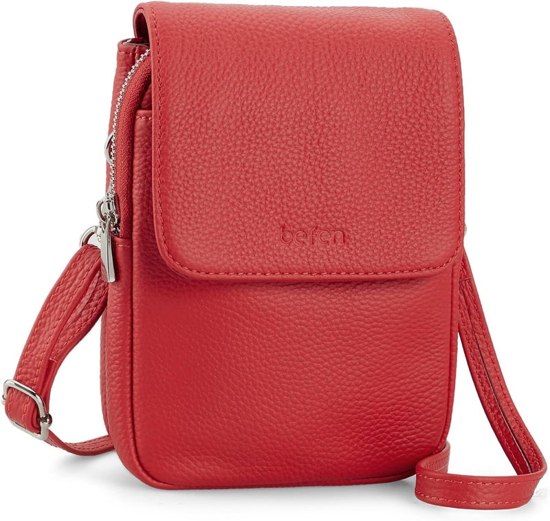 befen Genuine Leather Small Crossbody Bags for Women, Cell Phone Cross body Purse Bag with RFID Blocking Card Slots - Image 1
